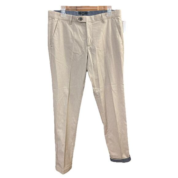 TED BAKER Mens Penguin Dress Pants Sz 32 R Khaki Tan Flat Front Cotton Trousers - Picture 2 of 9
